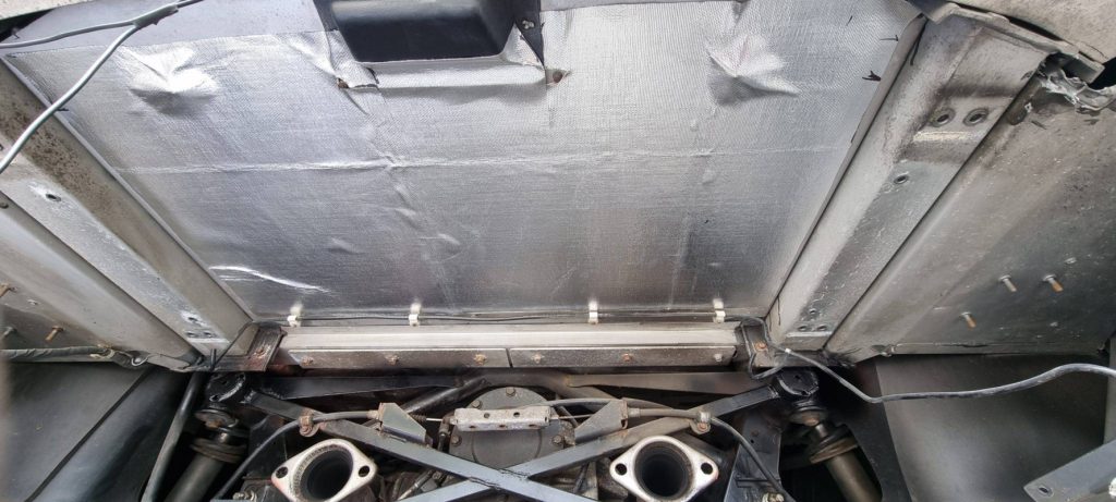 DB9 Boot floor from underneath with heat shielding